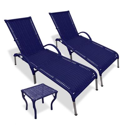 Kit 2 Espreguiçadeiras Piscina Reclinável Alumínio Fibra Sintética Julia com Mesa de Centro