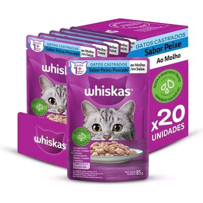 Kit 20 Sachês Whiskas Gato Castrado Peixe Pescado 85g