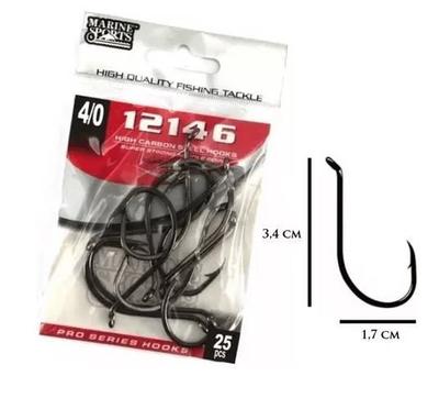 Kit 25 Anzol Pesca Marine Sports 12146 N-4/0 Black