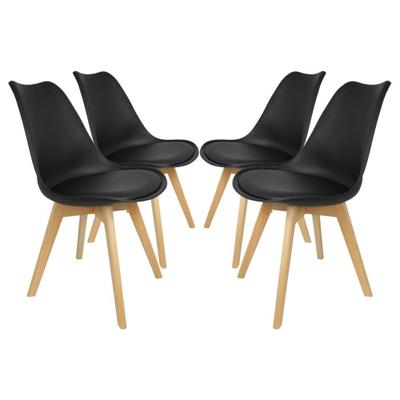 Kit 4 Cadeira Eames Leda Preta Polipropileno Couro PU Jantar Escritório 130kg