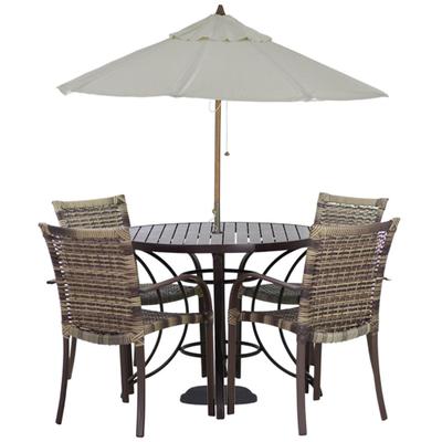 Kit 4 Cadeiras e Mesa com Tampo Ripado em Alumínio e Ombrelone para Piscina, Jardim Trama Original