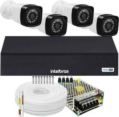 Kit 4 Camera de Segurança Infravermelho Full Hd Dvr Intelbras 4ch S/hd