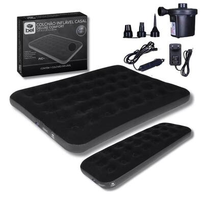 Kit Colchão Inflável Casal + Solteiro Deluxe + Bomba Ar Elétrica BOM-8911