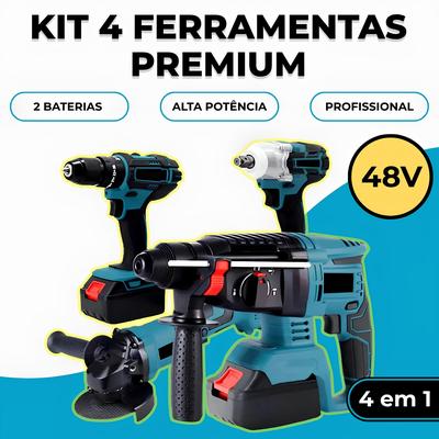 Kit Ferramentas Elétricas - Martelete + Parafusadeira + Esmerilhadeira + Furadeira 48v Premium