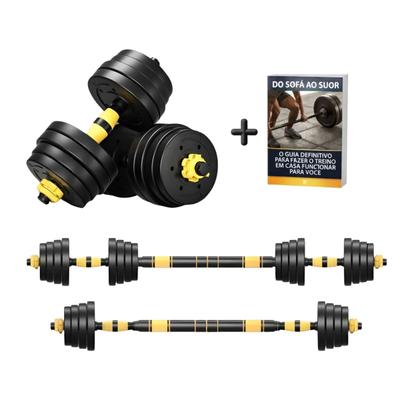 Kit Halteres 3 em 1 Ajustável até 20kg Musculação + E-book