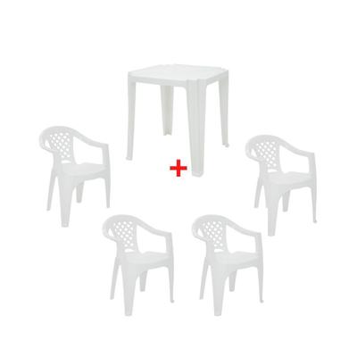 Kit mesa quadrada tambu+ 4 cadeiras c/ braços iguape branca