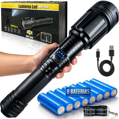Lanterna Led Alta Potencia Recarregavel Zoom Longo Alcance Powerbank Usb Resistente Agua Ipx6 Camping Tatica Emergencia 10000 Lumens