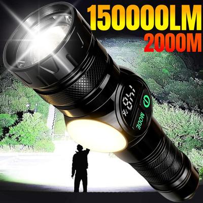 Lanterna LED Recarregável Alta Potência Zoom Ajustável 9 Modos Luz Branca Vermelha Resistente Água Camping Pesca Emergência Power Bank