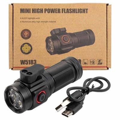 Lanterna Tatica Militar 4 Led Profissional Recarregável Bateria Usb corta fio e ímã Longo Alcance