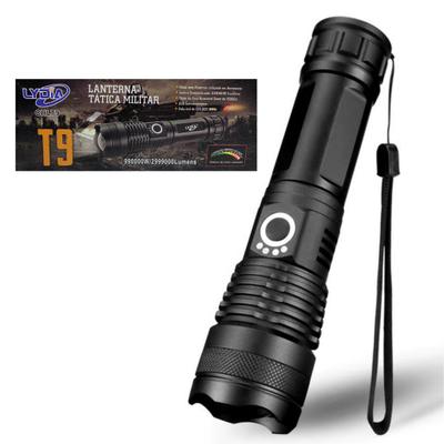 Lanterna Tática Militar T9 Recarregável Ultra Potente Zoom Acampamento Camping Sítio Fazenda Led Super Forte Profissional