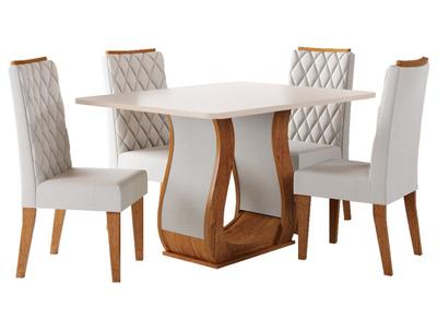 Mesa de Jantar 4 Cadeiras 4 Lugares Retangular Mel Blonde e Marfim Viero Móveis Realy