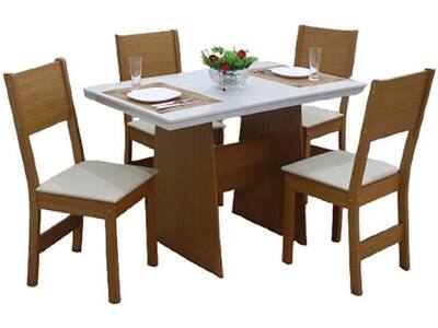 Mesa de Jantar 4 Cadeiras Retangular Cinamomo/Off White Destak Móveis São Carlos