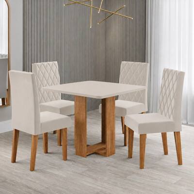 Mesa de Jantar 4 Lugares Magiore Mel/Blonde/Veludo Pastel - Viero Móveis