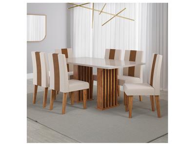 Mesa de Jantar 6 Cadeiras 6 Lugares Retangular Mel Bronze e Off White Viero Móveis Vigo