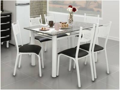 Mesa de Jantar 6 Cadeiras Retangular Aço Tampo Granito Poeme Ciplafe