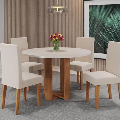 Mesa de Jantar Chiara Redonda 90x90cm com 4 Cadeiras Venus Mel/Off White