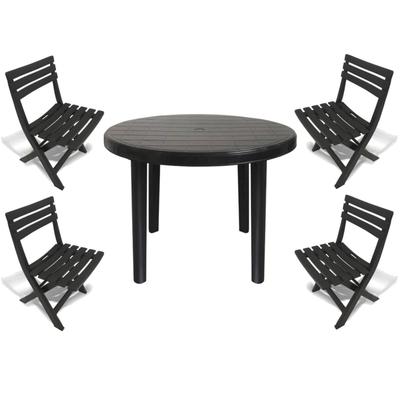 Mesa Redonda Plástico Desmontável 94cm Preta + 4 Cadeiras Dobráveis