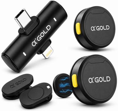 Microfone de Lapela Sem Fio Duplo USBC e Lightning com Redução de Ruído para Celular