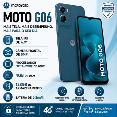 Moto G06 64GB 4GB RAM Tela 6.9 Câmera 50MP Bateria 5200mAh 4G Motorola