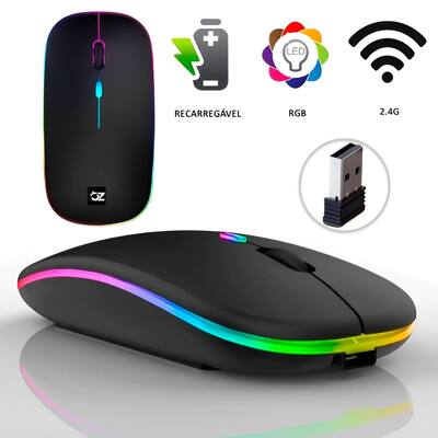 Mouse Sem Fio 2.4 ghz Optico Recarregável Gamer USB Led Rgb Wirelles Usb Notebook