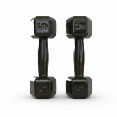 Par de halteres sextavados emborrachados 5kg cada peso academia dumbbell fitness gym treino musculação profissional