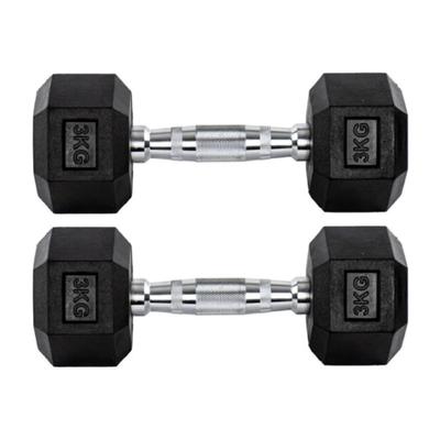 Par Halteres 3kg + 3kg Dumbbell Sextavado Emborrachado Pegada Cromada Gallant (GDb03F3B-Pt)
