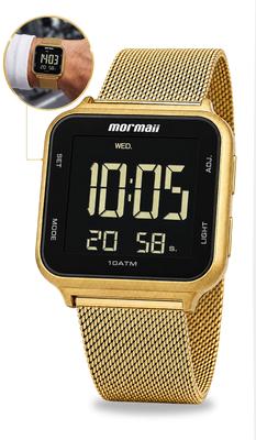 Relógio Mormaii Unissex Feminino e Masculino Digital Quadrado Dourado Vintage Display Positivo Prova Dágua 100 Metros Original