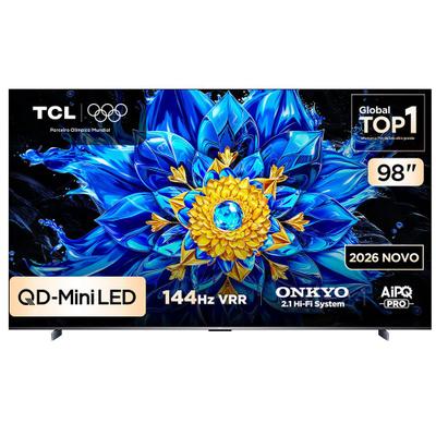 Smart TV 4K TCL Advanced QD-Mini LED 98” Polegadas com Google TV, 144Hz VRR, Controle Preciso de Iluminação e Tela HVA