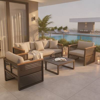 Sofá 3 Lugares 2 Poltronas Mesa Centro Área Externa Jardim Piscina Sala -