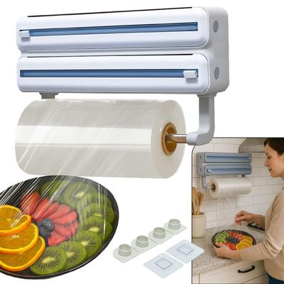 Suporte De Papel Toalha Alumínio Filme Para Cozinha 3 Em 1 Não Enrola Linha Premium