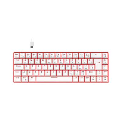 Teclado Mecânico Gamer Hyrax Thunder Pro, Switch Huano Marrom, LED Vermelho, Layout 65%, USB-C, ABNT2, Branco - HCK65W-BROWN-LED