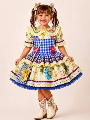 Vestido Feminino Infantil de Festa Junina Candinha Com Bolsinha