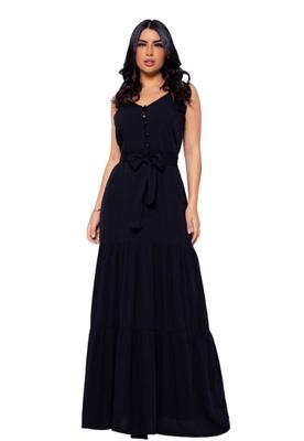 Vestido Longo De Festa Com Amarração E Detalhe No Decote Casual Social Feminino Confortável