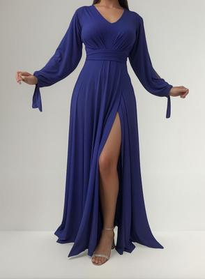 Vestido Longo Festa Madrinha Manga Aberta Com Fenda E Decote