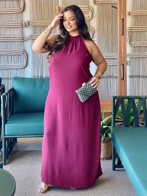 Vestido Longo Marsala Plus Size Frente Única Festa Formaturas Casamento Convidada Elegante