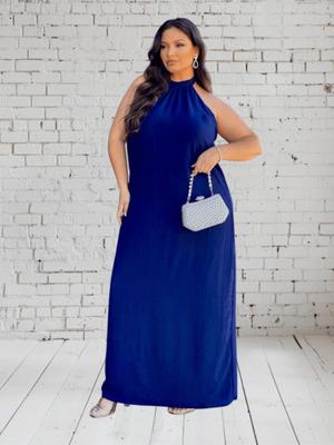 Vestido Longo Plus Size Frente Única Faixa Ajustável Amarração Casual Festa Casamento Madrinhas