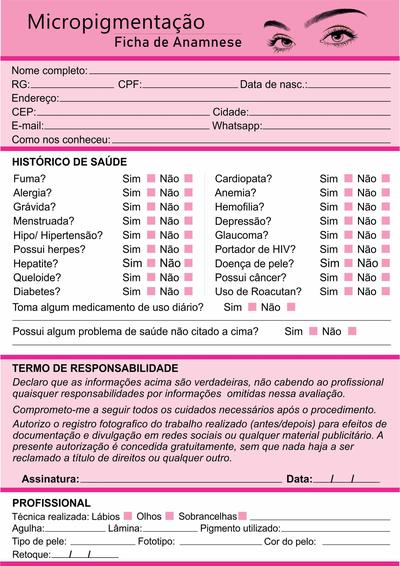 Ficha de Anamnese - Bloco 100 folhas