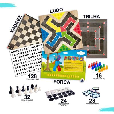 Kit Jogos De Tabuleiro Xadrez + Dama + Trilha