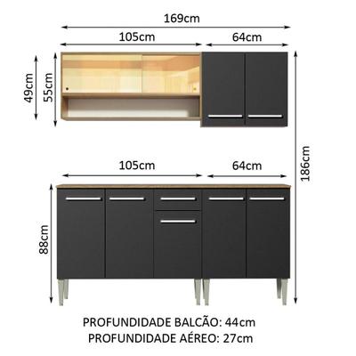 Armário de Cozinha Completa Madesa Emilly 293001 com Balcão e Paneleiro -  Rustic/Preto