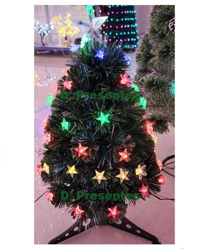 Arvore De Natal Fibra 45cm Pisca Pisca Led Rgb Ponta Estrela