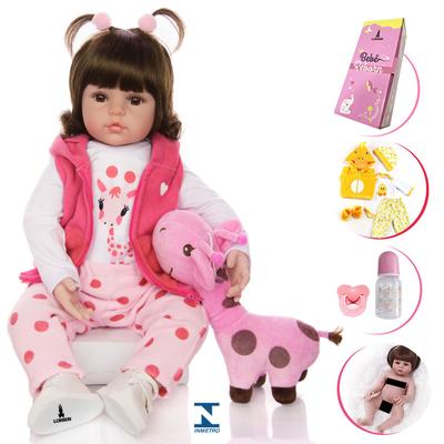 Brastoy Bebê Reborn Boneca Silicone Menino Girafinha Olhos Castanhos 48cm