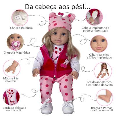 Boneca Bebê Reborn Loira Gatinha Corpo Em Pano Roupa Rosa