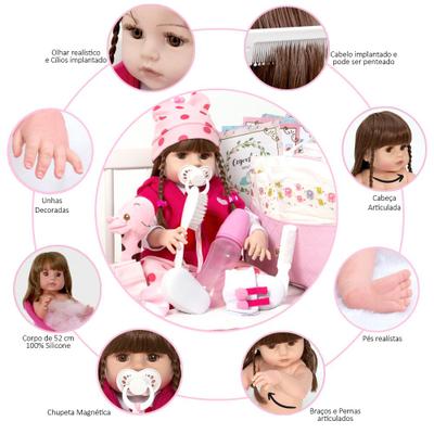 Bebe Reborn Original Girafinha Menina 100% Silicone 48cm Pode dar Banho