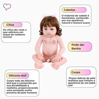 Boneca Bebê Reborn princesa girafinha pode dar banho corpo de silicone macio