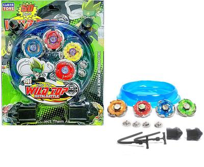 Batalha com 4 beyblade Metal a Led + 2 lançadores + Arena