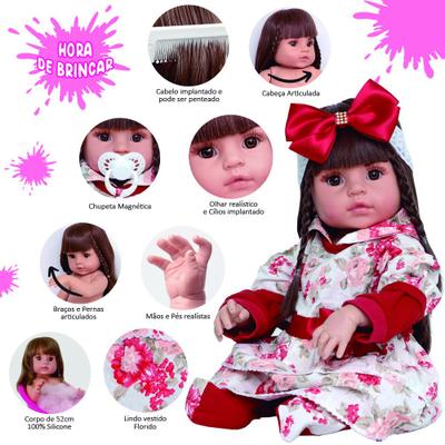 Boneca Bebê Reborn Corpo de Silicone - Baby Menina Vestido Florido