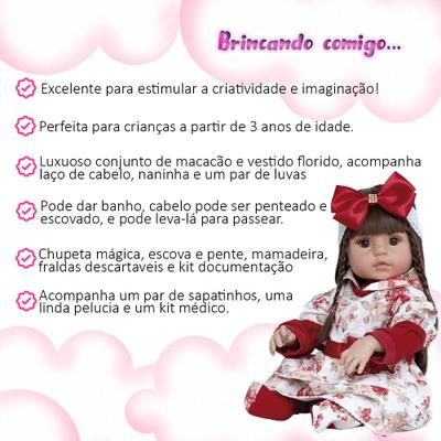 Boneca Bebê Reborn Corpo de Silicone - Baby Menina Vestido Florido