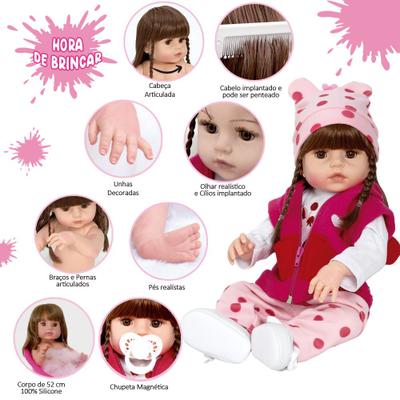 Boneca Reborn de Silicone Girafinha Cabelo Castanho Enxoval, Magalu  Empresas