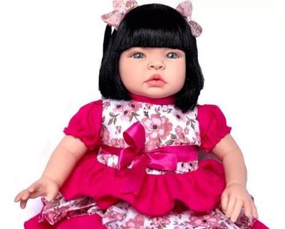 Boneca Bebê Reborn Baby Kiss Morena Cabelo Longo Castanho SID-NYL