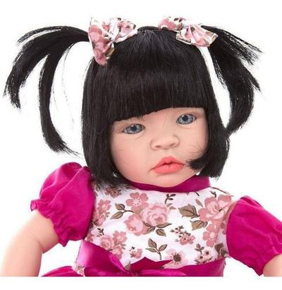 Boneca Bebê Reborn Baby Kiss Morena Cabelo Longo Castanho SID-NYL